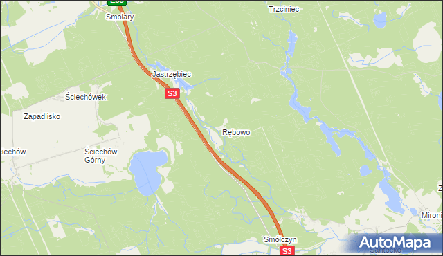 mapa Rębowo gmina Kłodawa, Rębowo gmina Kłodawa na mapie Targeo