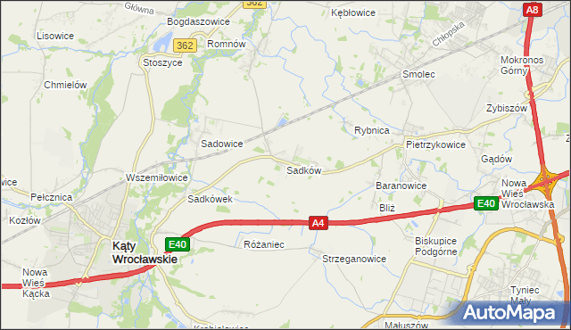 mapa Sadków gmina Kąty Wrocławskie, Sadków gmina Kąty Wrocławskie na mapie Targeo