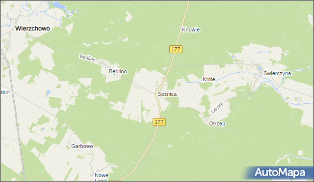 mapa Sośnica gmina Wierzchowo, Sośnica gmina Wierzchowo na mapie Targeo