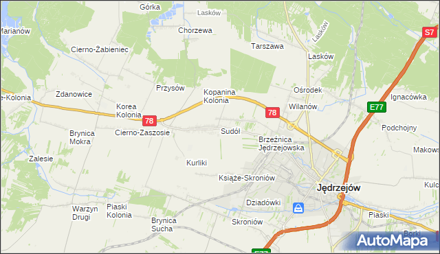 mapa Sudół gmina Jędrzejów, Sudół gmina Jędrzejów na mapie Targeo