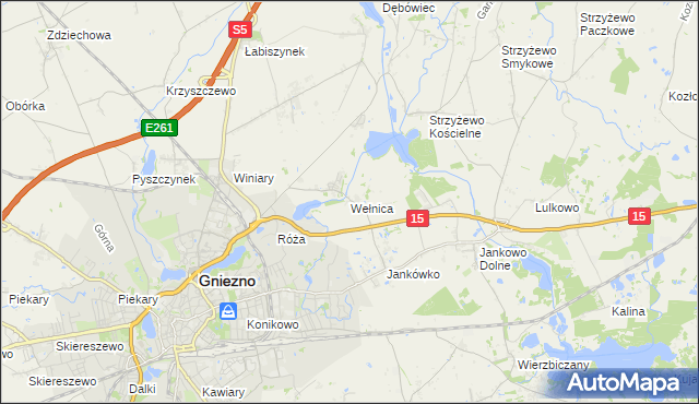 mapa Wełnica gmina Gniezno, Wełnica gmina Gniezno na mapie Targeo