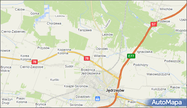 mapa Wilanów gmina Jędrzejów, Wilanów gmina Jędrzejów na mapie Targeo