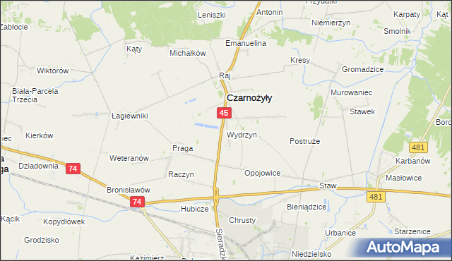 mapa Wydrzyn gmina Czarnożyły, Wydrzyn gmina Czarnożyły na mapie Targeo