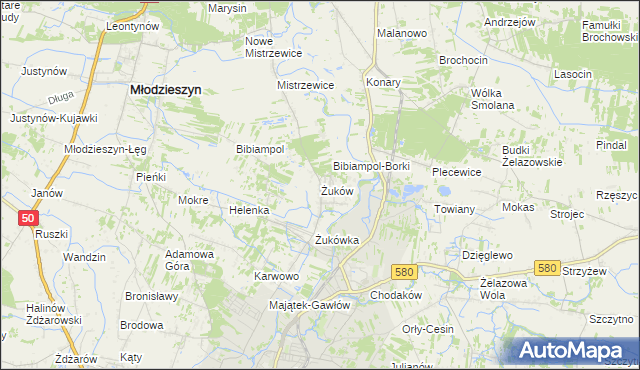 mapa Żuków gmina Sochaczew, Żuków gmina Sochaczew na mapie Targeo