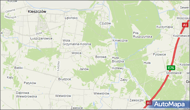 mapa Borowa gmina Dobryszyce, Borowa gmina Dobryszyce na mapie Targeo