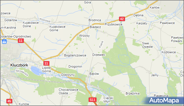 mapa Drzewiec gmina Kluczbork, Drzewiec gmina Kluczbork na mapie Targeo