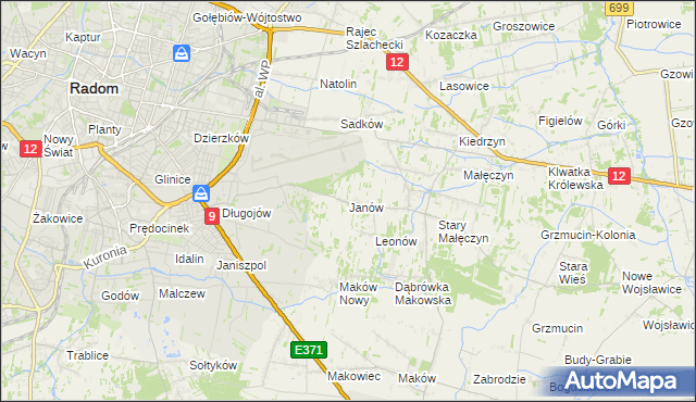 mapa Janów gmina Skaryszew, Janów gmina Skaryszew na mapie Targeo