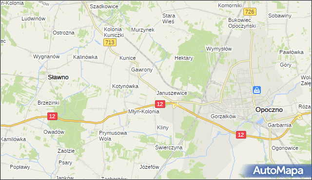 mapa Januszewice gmina Opoczno, Januszewice gmina Opoczno na mapie Targeo