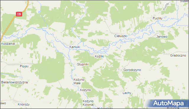 mapa Koźliki gmina Narew, Koźliki gmina Narew na mapie Targeo