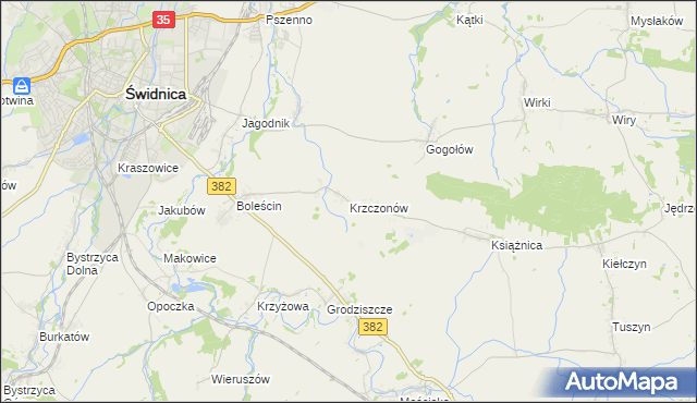 mapa Krzczonów gmina Świdnica, Krzczonów gmina Świdnica na mapie Targeo