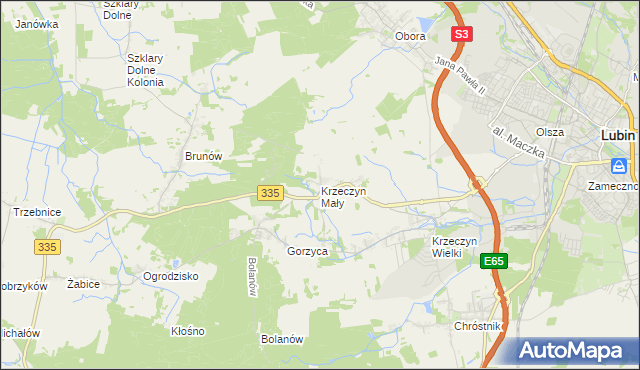 mapa Krzeczyn Mały, Krzeczyn Mały na mapie Targeo