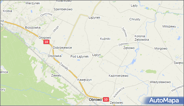 mapa Łążyn gmina Obrowo, Łążyn gmina Obrowo na mapie Targeo