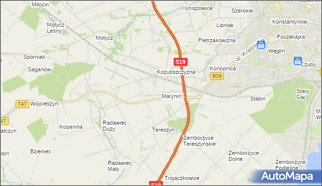 mapa Marynin gmina Konopnica, Marynin gmina Konopnica na mapie Targeo