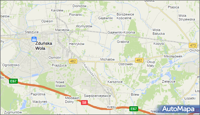 mapa Michałów gmina Zduńska Wola, Michałów gmina Zduńska Wola na mapie Targeo