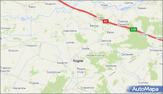 mapa Modła gmina Rzgów, Modła gmina Rzgów na mapie Targeo