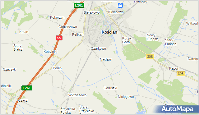 mapa Nacław gmina Kościan, Nacław gmina Kościan na mapie Targeo