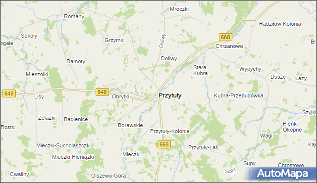 mapa Przytuły powiat łomżyński, Przytuły powiat łomżyński na mapie Targeo