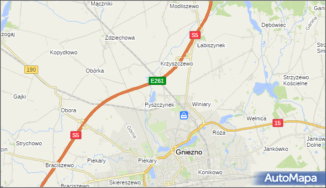 mapa Pyszczyn gmina Gniezno, Pyszczyn gmina Gniezno na mapie Targeo