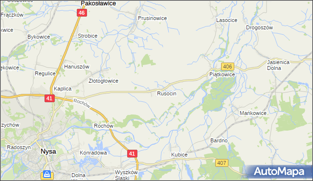 mapa Rusocin gmina Nysa, Rusocin gmina Nysa na mapie Targeo