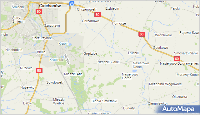 mapa Rzeczki gmina Ciechanów, Rzeczki gmina Ciechanów na mapie Targeo