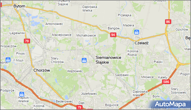 mapa Siemianowice Śląskie, Siemianowice Śląskie na mapie Targeo