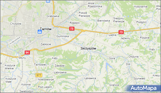 mapa Skrzyszów powiat tarnowski, Skrzyszów powiat tarnowski na mapie Targeo