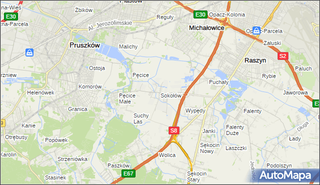 mapa Sokołów gmina Michałowice, Sokołów gmina Michałowice na mapie Targeo