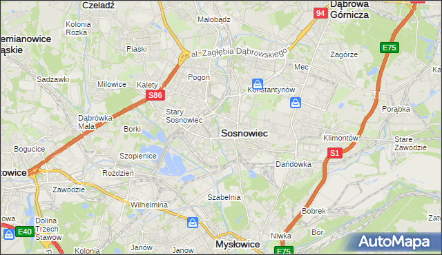 mapa Sosnowca, Sosnowiec na mapie Targeo