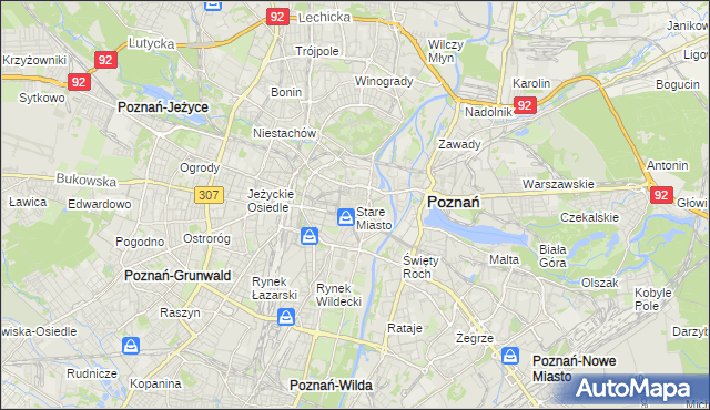 mapa Stare Miasto gmina Poznań, Stare Miasto gmina Poznań na mapie Targeo