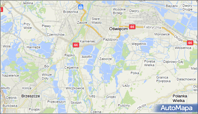 mapa Zaborze gmina Oświęcim, Zaborze gmina Oświęcim na mapie Targeo