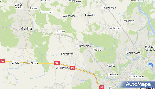 mapa Żurawiniec gmina Miękinia, Żurawiniec gmina Miękinia na mapie Targeo