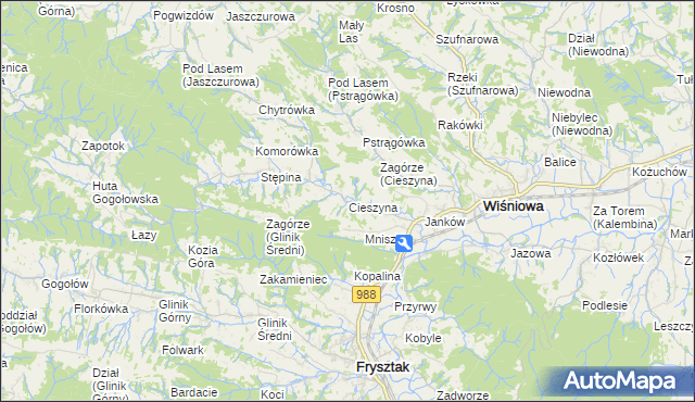 mapa Cieszyna, Cieszyna na mapie Targeo