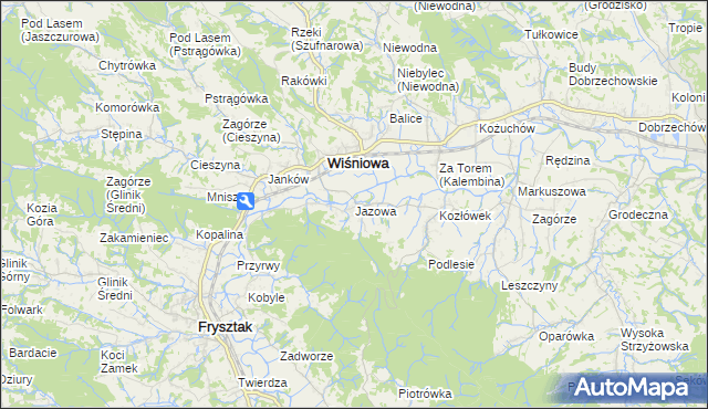 mapa Jazowa gmina Wiśniowa, Jazowa gmina Wiśniowa na mapie Targeo