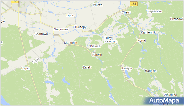 mapa Karwin gmina Drezdenko, Karwin gmina Drezdenko na mapie Targeo