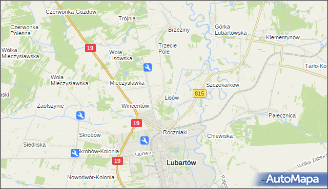 mapa Lisów gmina Lubartów, Lisów gmina Lubartów na mapie Targeo