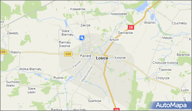 mapa Łosice, Łosice na mapie Targeo