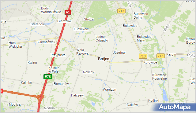 mapa Brójce powiat łódzki wschodni, Brójce powiat łódzki wschodni na mapie Targeo