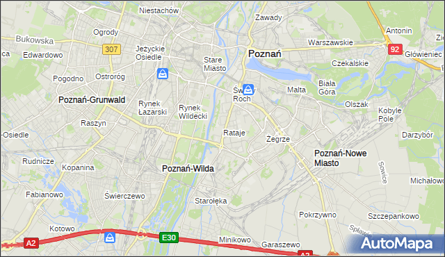 mapa Rataje gmina Poznań, Rataje gmina Poznań na mapie Targeo