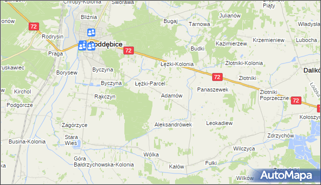 mapa Adamów gmina Poddębice, Adamów gmina Poddębice na mapie Targeo