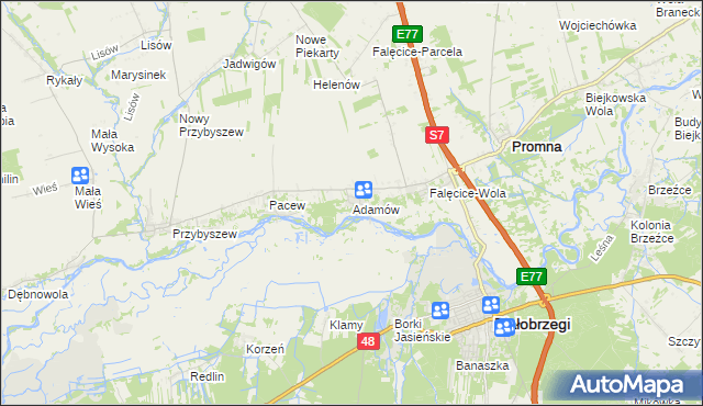 mapa Adamów gmina Promna, Adamów gmina Promna na mapie Targeo