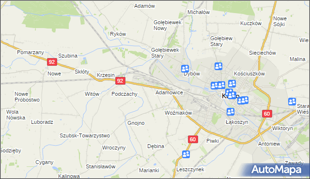 mapa Adamowice gmina Kutno, Adamowice gmina Kutno na mapie Targeo