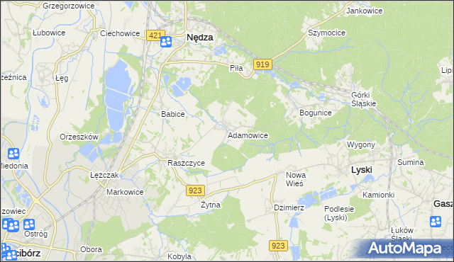 mapa Adamowice gmina Lyski, Adamowice gmina Lyski na mapie Targeo