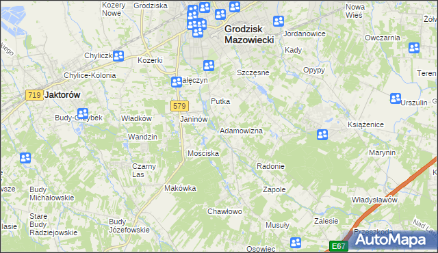 mapa Adamowizna gmina Grodzisk Mazowiecki, Adamowizna gmina Grodzisk Mazowiecki na mapie Targeo