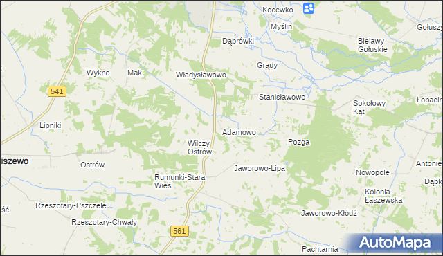 mapa Adamowo gmina Bieżuń, Adamowo gmina Bieżuń na mapie Targeo