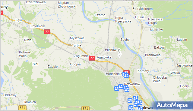 mapa Agatówka gmina Zaleszany, Agatówka gmina Zaleszany na mapie Targeo