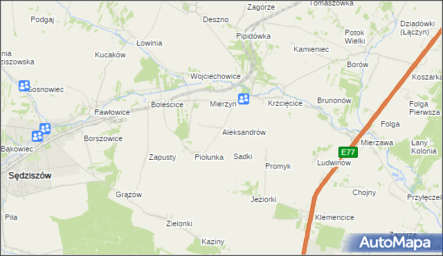 mapa Aleksandrów gmina Sędziszów, Aleksandrów gmina Sędziszów na mapie Targeo