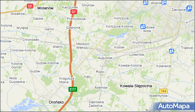 mapa Augustów gmina Kowala, Augustów gmina Kowala na mapie Targeo