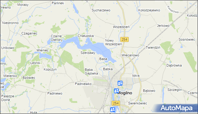 mapa Baba gmina Mogilno, Baba gmina Mogilno na mapie Targeo