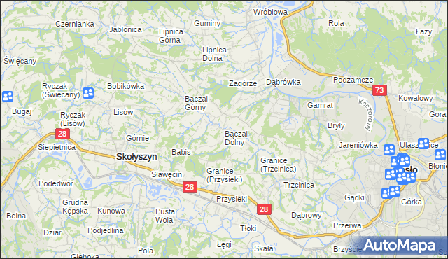 mapa Bączal Dolny, Bączal Dolny na mapie Targeo