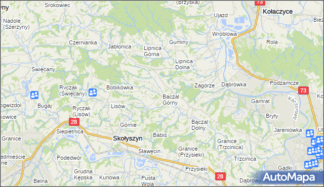 mapa Bączal Górny, Bączal Górny na mapie Targeo